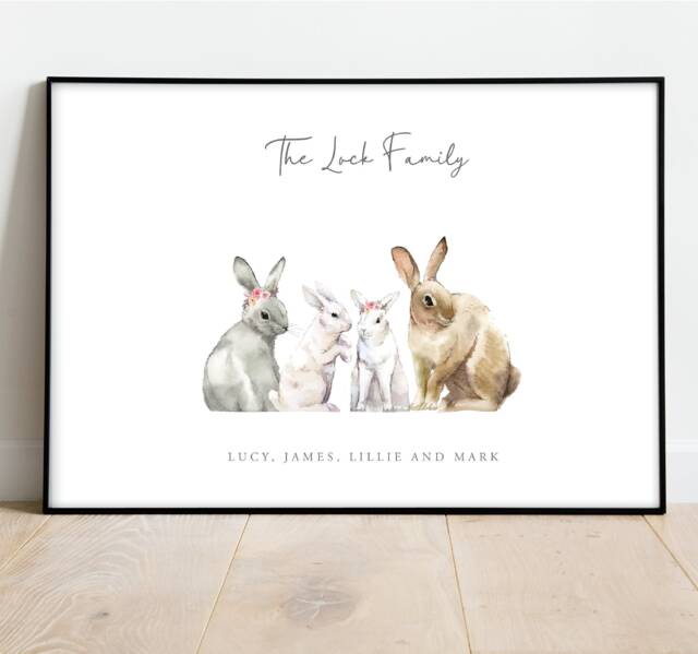 Personalised Rabbit Family Print - Our Wall Decor, Home Bunny Custom Bespoke Family Print New Home - image 1