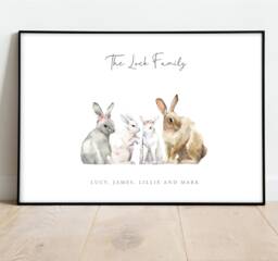 Personalised Rabbit Family Print - Our Wall Decor, Home Bunny Custom Bespoke Family Print New Home - thumbnail 1