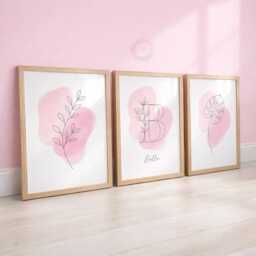 Personalised Girls Botanical Prints - Minimal Pink Nursery Flower Set, Floral Girl Bedroom Wall Art - thumbnail 2
