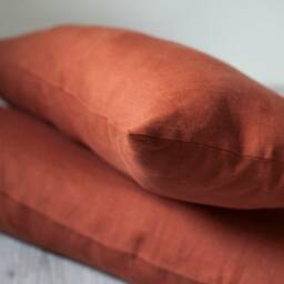 Burnt Orange Linen Lumbar Pillow Cover Rust Throw Pillowcase - thumbnail 4