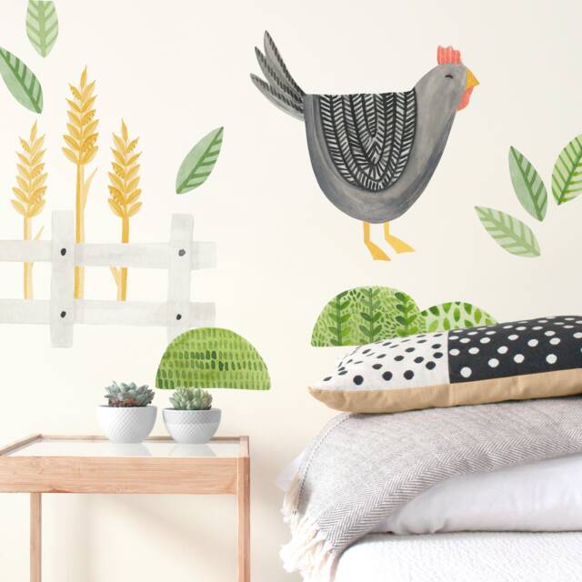 Gray Chicken - Fabric Wall Decal Modern Farm Mej - image 1