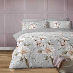 Floral Grey Duvet Cover Set - Optional Personalised Embroidered Pillowcases - Meg's Crafty Comforts Logo Bedding - thumbnail 1