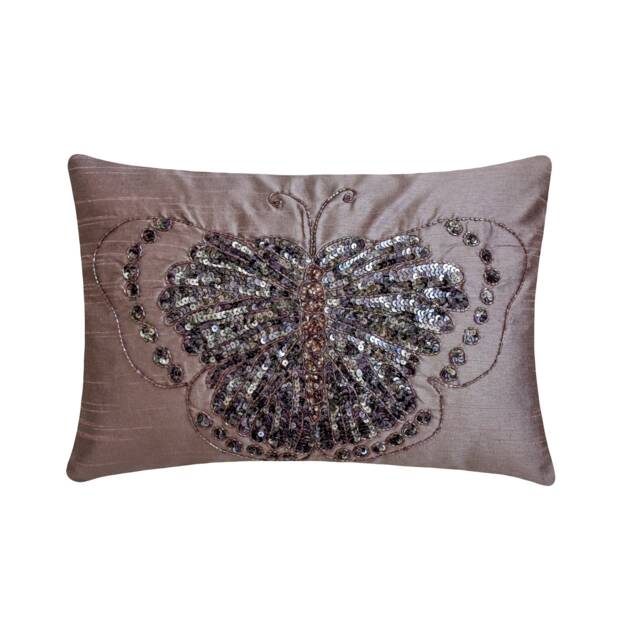 Decorative Oblong/Lumbar Rectangle Throw Pillow Covers Accent Couch 12x16 Silk Case Bead Embroidered - Purple Glitter Wings - image 1