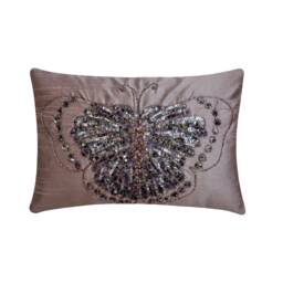 Decorative Oblong/Lumbar Rectangle Throw Pillow Covers Accent Couch 12x16 Silk Case Bead Embroidered - Purple Glitter Wings - thumbnail 1