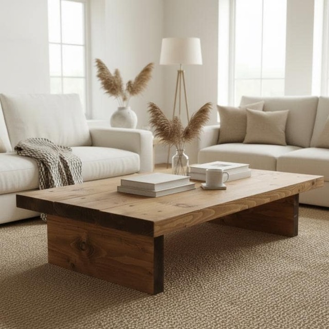 Handmade Solid Wood Coffee Table, Low Farmhouse Rustic Pine - image 1