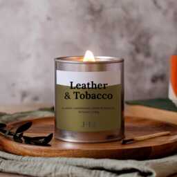 Leather & Tobacco Candle, Wood Wick Candle For Him. Rich Scent - thumbnail 2