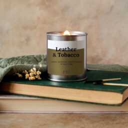 Leather & Tobacco Candle, Wood Wick Candle For Him. Rich Scent