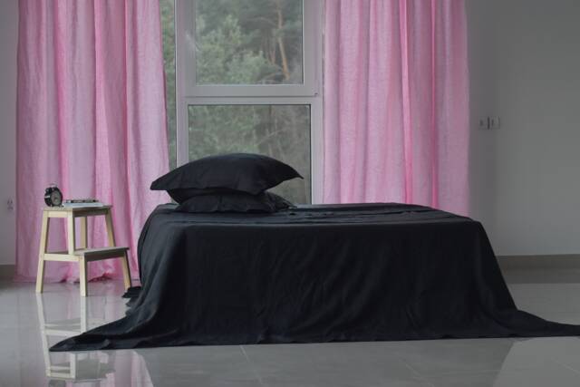 Linen Sheet Set in Black Color Queen King Twin Linen Bedding Set Sheet/Luxury Eco - image 1
