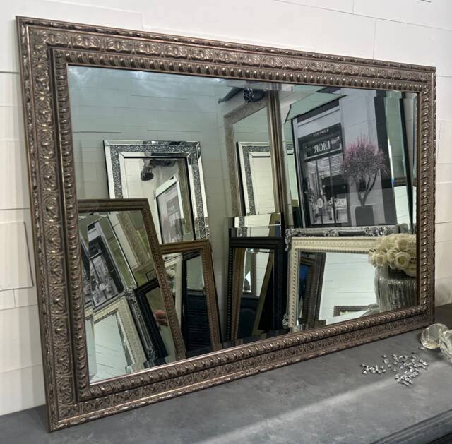 Lg Antique Silver Mirror Shabby Chic Ornate Decorative Bevelled Wall Mirror - Choose Your Size Premium Solid Wood UK Made Frame Florence - image 1