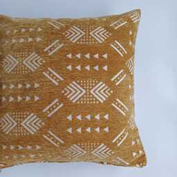 Moroccan Velvet Cushion Cover, Handmade Brocade Mustard Yellow Pillow Case, Decorative 20''x20''/50x50 cm - thumbnail 2