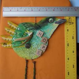 Wren Of Hope - Large Wall Hanging Mixed Media Whimsical Bird Assemblage, Shabby Chic Decor - thumbnail 3