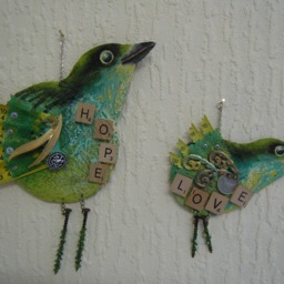 Wren Of Hope - Large Wall Hanging Mixed Media Whimsical Bird Assemblage, Shabby Chic Decor - thumbnail 4
