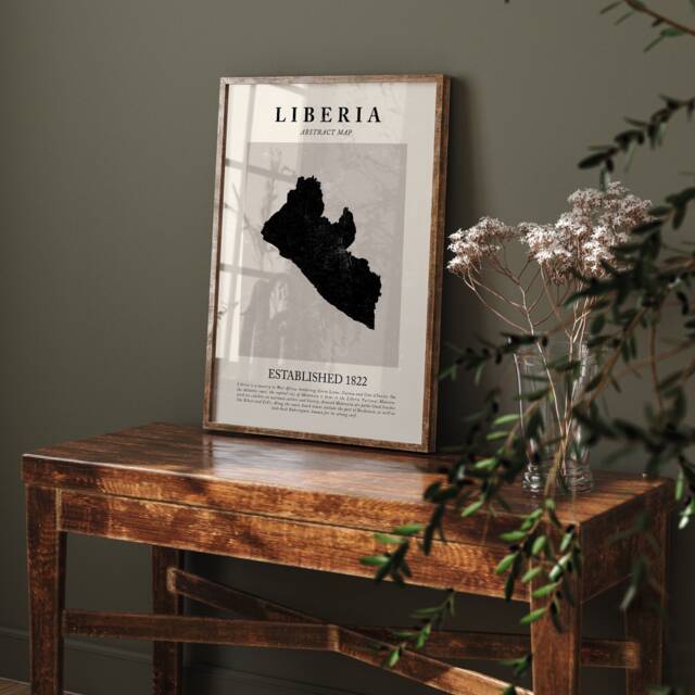 Liberia Map Vintage Abstract Wall Art Print Picasso + Matisse Inspired Travel Poster - image 1