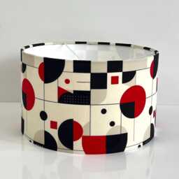 Handmade Velvet Drum Lamp Shade Black Red Geometric Retro Design - thumbnail 3
