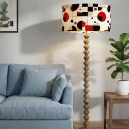 Handmade Velvet Drum Lamp Shade Black Red Geometric Retro Design - thumbnail 2
