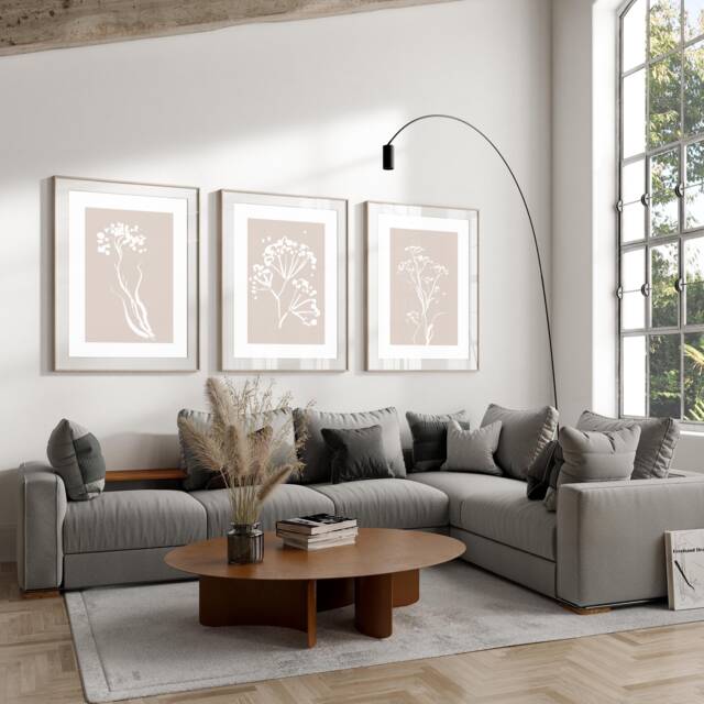 Neutral Wall Prints, Botanical Bedroom Line Art, Beige Home Decor, Hand Drawn Plants, Set Of 3 Prints A2 - image 1