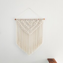 Macrame Woven Wall Hanging, Beige Boho Decor, Handmade Cotton Art - thumbnail 3