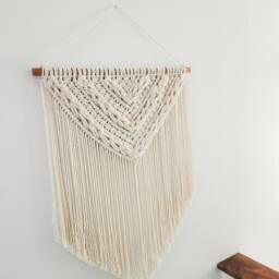 Macrame Woven Wall Hanging, Beige Boho Decor, Handmade Cotton Art - thumbnail 4