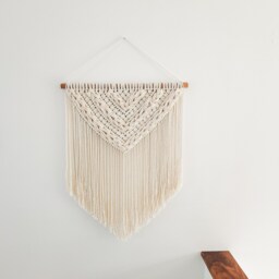 Macrame Woven Wall Hanging, Beige Boho Decor, Handmade Cotton Art - thumbnail 2