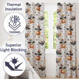 Cute Halloween Bat Pumpkin Star Night Seamless Pattern Soft Lilac Background Readymade Eyelet Ring Top Thermal 100% Blackout Curtains - thumbnail 3