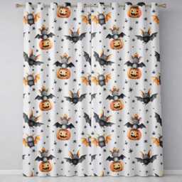 Cute Halloween Bat Pumpkin Star Night Seamless Pattern Soft Lilac Background Readymade Eyelet Ring Top Thermal 100% Blackout Curtains - thumbnail 2