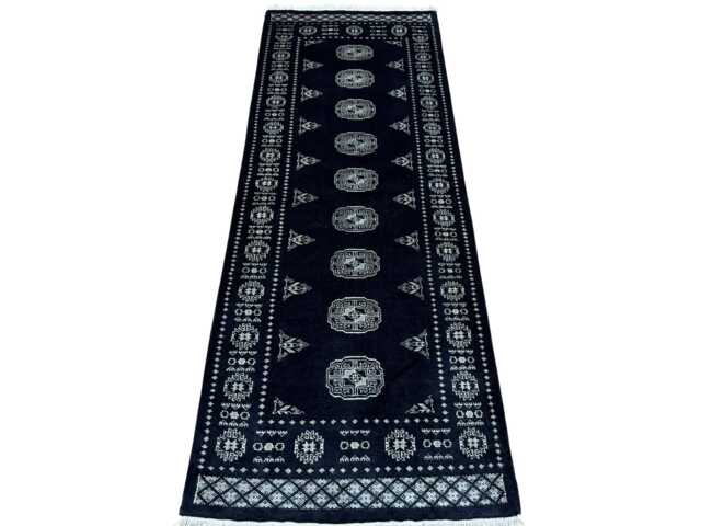 2.6x7 Black Colour 3 Ply Handmade Bokhara Runner Rug - Hallway Stairs Carpet, Extra Thick Pile - image 1