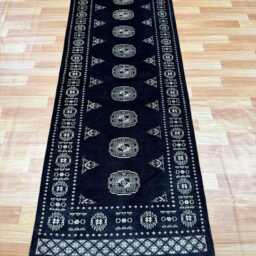 2.6x7 Black Colour 3 Ply Handmade Bokhara Runner Rug - Hallway Stairs Carpet, Extra Thick Pile - thumbnail 2