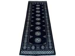 2.6x7 Black Colour 3 Ply Handmade Bokhara Runner Rug - Hallway Stairs Carpet, Extra Thick Pile - thumbnail 1