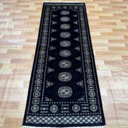 2.6x7 Black Colour 3 Ply Handmade Bokhara Runner Rug - Hallway Stairs Carpet, Extra Thick Pile - thumbnail 3