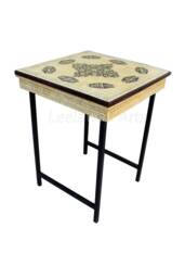 Handmade Inlay Coffee Table Modern Floral Design, Black Iron Legs