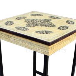 Handmade Inlay Coffee Table Modern Floral Design, Black Iron Legs - thumbnail 3