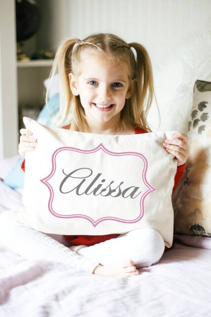 Personalized Baby Pillow, Girl Gift Idea, Newborn Gift, Girls Name Pink & Grey Idea - image 1