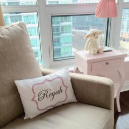 Personalized Baby Pillow, Girl Gift Idea, Newborn Gift, Girls Name Pink & Grey Idea - thumbnail 3