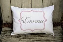 Personalized Baby Pillow, Girl Gift Idea, Newborn Gift, Girls Name Pink & Grey Idea - thumbnail 2