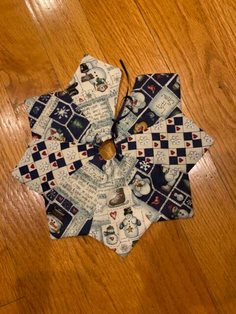 Christmas Tree Skirt, 11 Inch Diameter, Table Top, Tiny, Dianna Marcum, Small, Snowman, Navy, Quilted - image 1