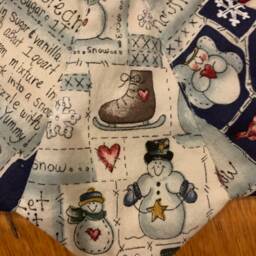 Christmas Tree Skirt, 11 Inch Diameter, Table Top, Tiny, Dianna Marcum, Small, Snowman, Navy, Quilted - thumbnail 2