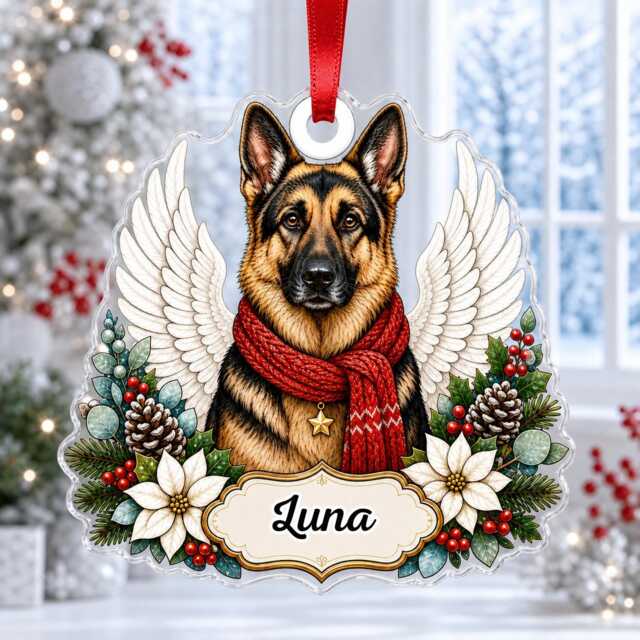 Custom Name Dog Angel Wings Ornament, Christmas Tree Car Hanging Decor, Flat 2D Ornament Acrylic Wooden Lover Memorial Keepsake 2026 - image 1