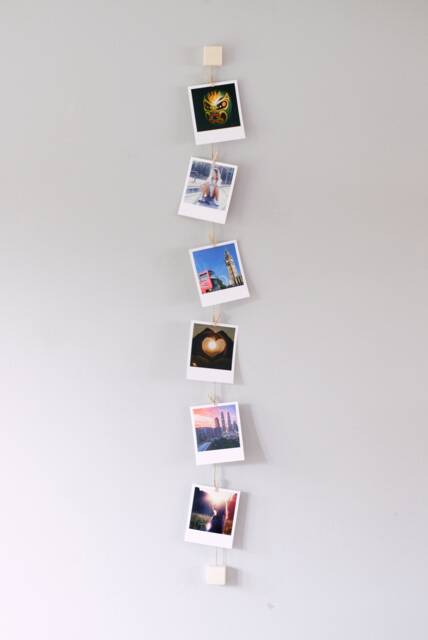 Vertical Photo Holder, Wood & Twine Clothespeg Picture Hanger, Wall Decoration - image 1