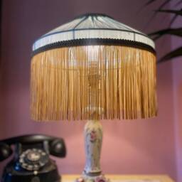 Handmade Blue Silk Lampshade, Gold Fringe, Art Deco, 12 - thumbnail 2