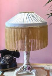 Handmade Blue Silk Lampshade, Gold Fringe, Art Deco, 12