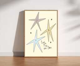 Love You To The Stars Print - Cute Star Illustration, Whimsical Nursery Wall Art, Hand Drawn Boho Mid Century Cosy Kids Decor - thumbnail 1