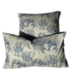Elephants Safari Cushion Cover - Printed Organic Cotton Fabric, Blue Oatmeal 16-24 - thumbnail 3