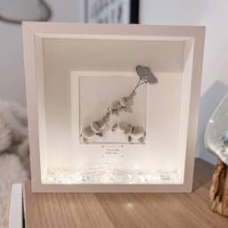 Baby Elephant Family Pebble Art Picture Frame New Mum Dad Parents Stone Elephant Rock People Christening Gift UK