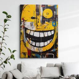 Happy Face Graffiti Character Abstract Modern Oil Painting Wall Art, Framed Canvas Poster Print, Home Kitchen Office Room Decor, Gifts - thumbnail 1
