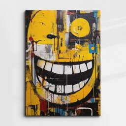 Happy Face Graffiti Character Abstract Modern Oil Painting Wall Art, Framed Canvas Poster Print, Home Kitchen Office Room Decor, Gifts - thumbnail 3
