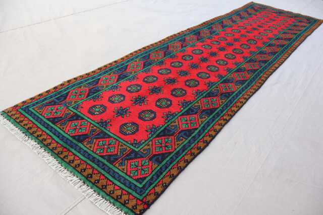 2'6x9'7 Ft Runner Rug, Red Green Blue Afghan Hand Knotted Veg Dyes Wool Tribal Turkmen Oriental Kitchen Runner, Hallway Rug - image 1