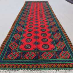 2'6x9'7 Ft Runner Rug, Red Green Blue Afghan Hand Knotted Veg Dyes Wool Tribal Turkmen Oriental Kitchen Runner, Hallway Rug - thumbnail 2