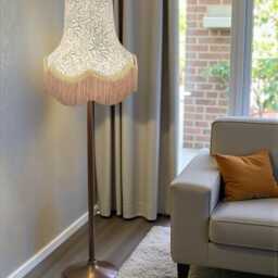 Handmade William Morris Natural Willow Bough Scalloped Lampshade Antique Gold Braid & Fringe, Bespoke British Made - thumbnail 2