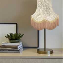 Handmade William Morris Natural Willow Bough Scalloped Lampshade Antique Gold Braid & Fringe, Bespoke British Made - thumbnail 3