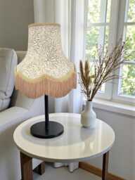 Handmade William Morris Natural Willow Bough Scalloped Lampshade Antique Gold Braid & Fringe, Bespoke British Made - thumbnail 1